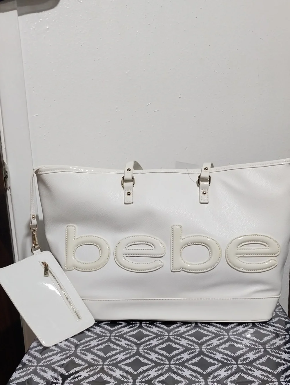 bebe Cream Logo Tote with Matching Wristlet
